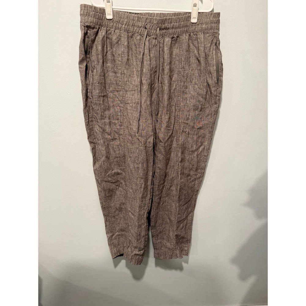 Athleta Women XL Brown Linen Blend Jogger Pants Elastic Waist Quiet Luxury